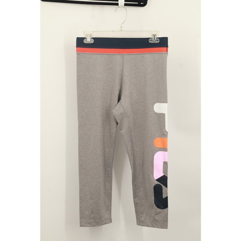 Fila Sport Women's High Rise Capri Leggings Elastic Waist Size M Gray/Orange